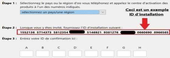 ID d'installation et confirmation