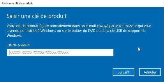 Saisir une clé de produit